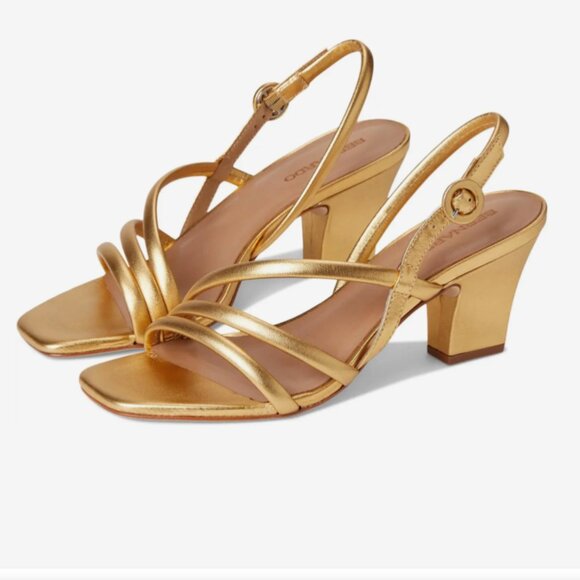 NEW BERNARDO Made In Brazil Patent Leather Naples Heels in gold  7256j3 - Picture 1 of 10